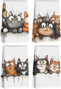 Jztco 4 Pcs Cute Cat Kitchen Towels, Funny Cats Absorbent Hand Tea Towel | Cats Dish Cloths for Drying Dishes, Waffle Dish Towels for Kitchen Bathroom Decor, Cat Lover Gifts for Women Mom