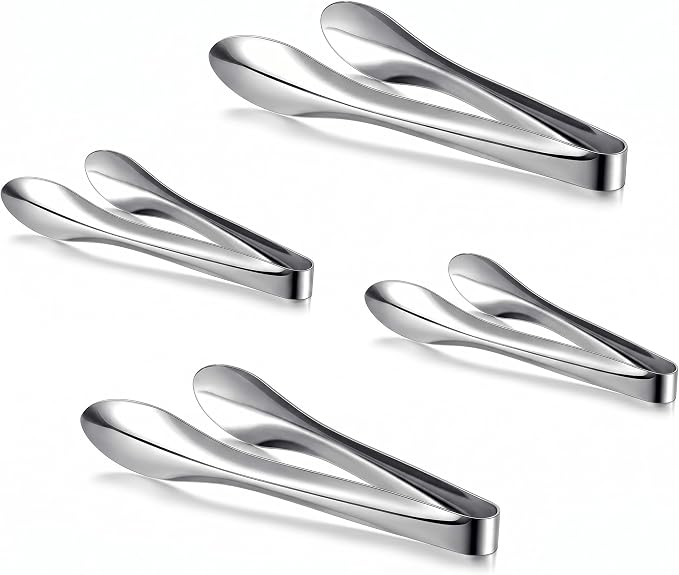 4 Pack Polished Stainless Steel Serving Tongs 6 and 9 Inch Metal Food Silver Tong for Buffet Salad BBQ Grilling Heavy Duty Kitchen Utensils for Cooking Catering Wedding Party