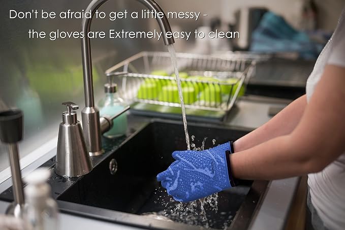 KITCHEN PERFECTION S Silicone Smoker BBQ Gloves - Heat Resistant Oven Mitts | Waterproof, 5-Finger Design For A Better Grip, for Pitmasters, Meat Smoking, Grilling, Cooking, Frying Turkey | Grill Gift
