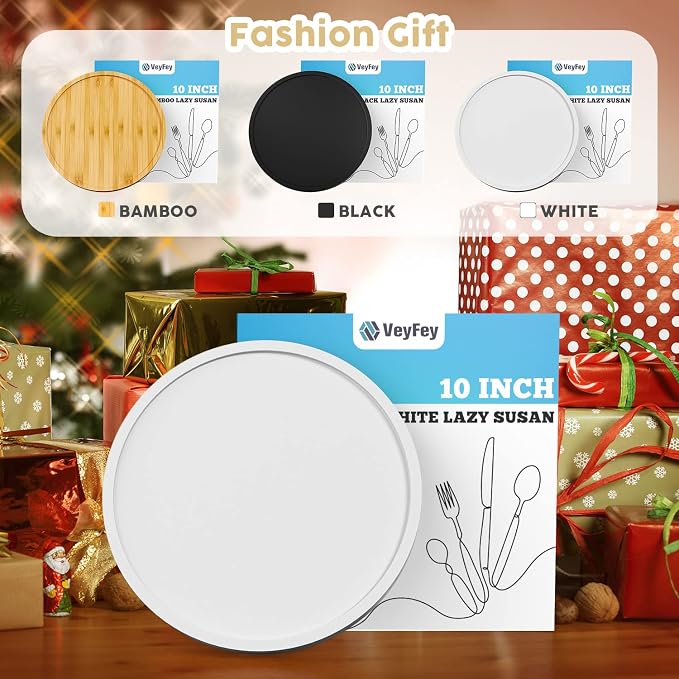 Turntable Vanity Tray, 10 Inch Bamboo Kitchen Sink Countertop Organizer | Perfume Candle Tray, Keep Glass Sponge and Soap, Bathroom Countertop Organizer, White