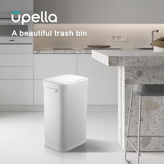 13 Gallon Trash Can, Touchless Stainless Steel Kitchen Bin (White) | Automatic Motion Sensor Lid | 50L Fits 13 Gal Tall Kitchen Bags | Anti-Fingerprint Brushed Finish | For Home Office
