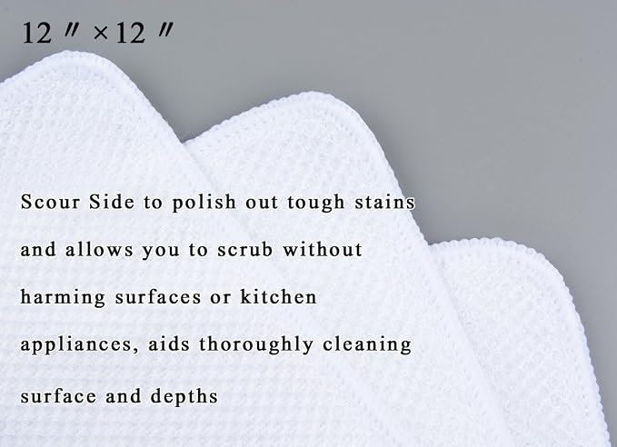 Dish Cloths for Washing Dishes with Scrub Side, Microfiber Dish Rags | Dual-sided microfiber dish cloths with scrubber for stuck-on food, quick dry kitchen washcloths 9 Pack, 12" x 12 Inch White