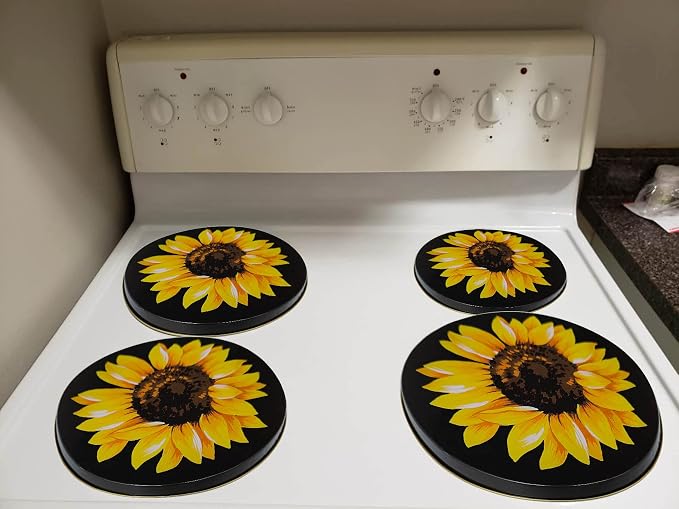 Kerixi Electric Stove Burner Covers Range Top For Expanding Counter Space Stovetop Decor (Sunflower)