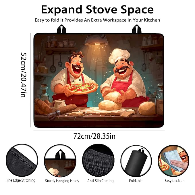 Electric Stove Top Cover for Glass Top, Funny Chef Pie Decor – Heat Resistant Flat Stove Top Covers, Decorative Scratch Protector Mat for Glass Ceramic Cooktop, Non-Slip, 28"x20"