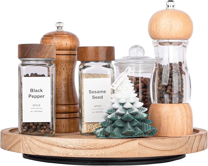 Wood Lazy Susan Turntable Kitchen Decor Round Table Tray, 10" Brown | Waterpoof, Easy clean, Non-slip, Rotating Wooden Decorative Pantry Table Tray for Seasoning, spice, snack