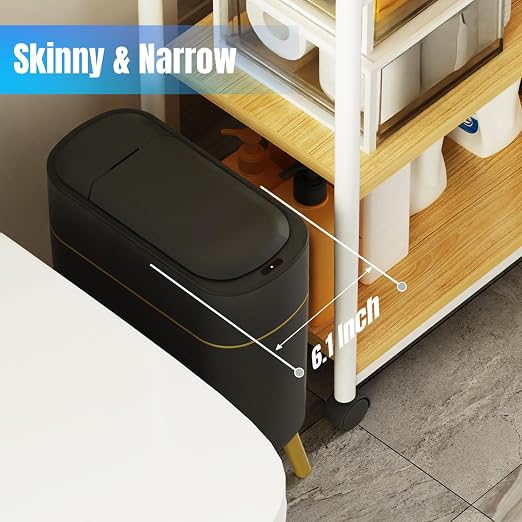 2 Pack - Automatic Bathroom Trash Can with Lid - Smart Trash Can Touchless | Bedroom, Office, Kitchen, Living Room - 2.5 Gal Motion Sensor Garbage Can - Black with Gold Legs