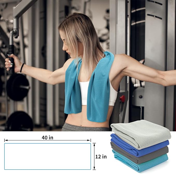 YESLIFE Cooling Towels, 4-Pack 40"x12", Multicolor Set D | Microfiber gym towels, soft breathable neck wrap, cooling towel for yoga running sport camping, Black Dark Blue Blue Grey