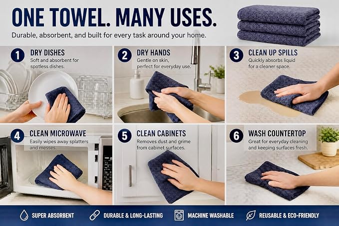 Eggplant Purple Kitchen Hand Dish Towels: Oversized 28" x 18", 100% Cotton Cloth Soft Cleaning Drying Absorbent Textured Design, Set of 3 Multipurpose for Everyday Use