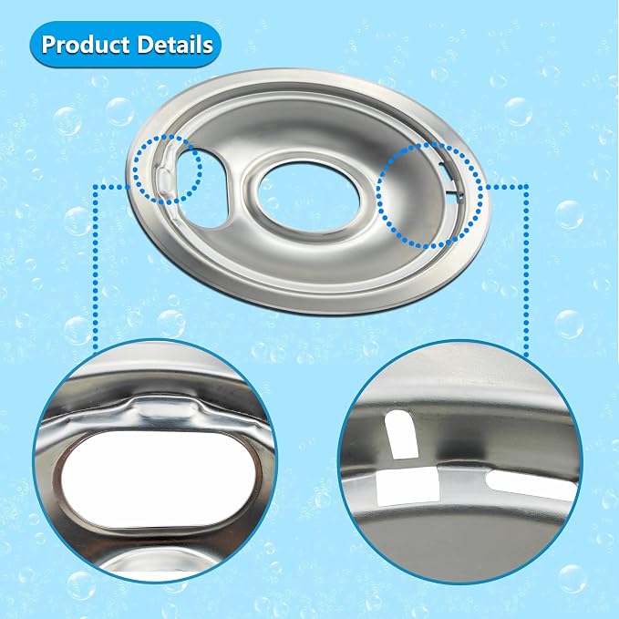 Chrome Steel Stove Drip Pans for Whirlpool Maytag Kenmore 4-Pack | Includes 2 x 6" and 2 x 8" chrome steel drip pans replacing W10196405, W10196406 and W10278125