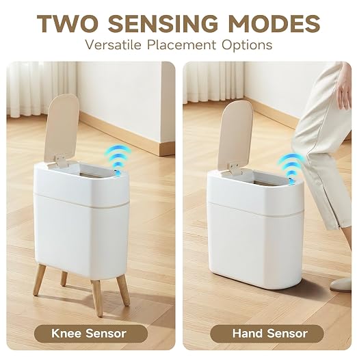 Motion Sensor Bathroom Trash Can with Lid,Slim Automatic Wastebasket | Narrow, Plastic, Auto, Convenient and Hygienic Easy to Use,2.6 gallon Small Garbage Can for Bedroom,Office,Living Room(White)
