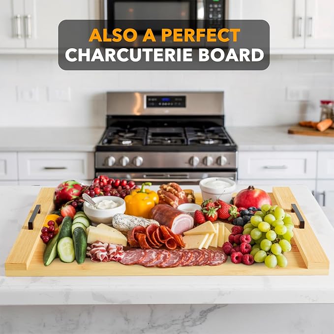 SpaceAid Noodle Board Stove Kitchen Cover with Handles, Top Covers for Gas Burners and Electric Stove, Oven Decor Accessories Wood Tray for Countertop, Natural Bamboo