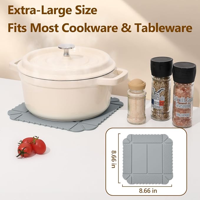 Magnetic Silicone Trivet Mat - Heat Resistant Hot Pad for Hot Dishes, Pots & Pans, Non-Slip Table & Countertop Protector (Gray)