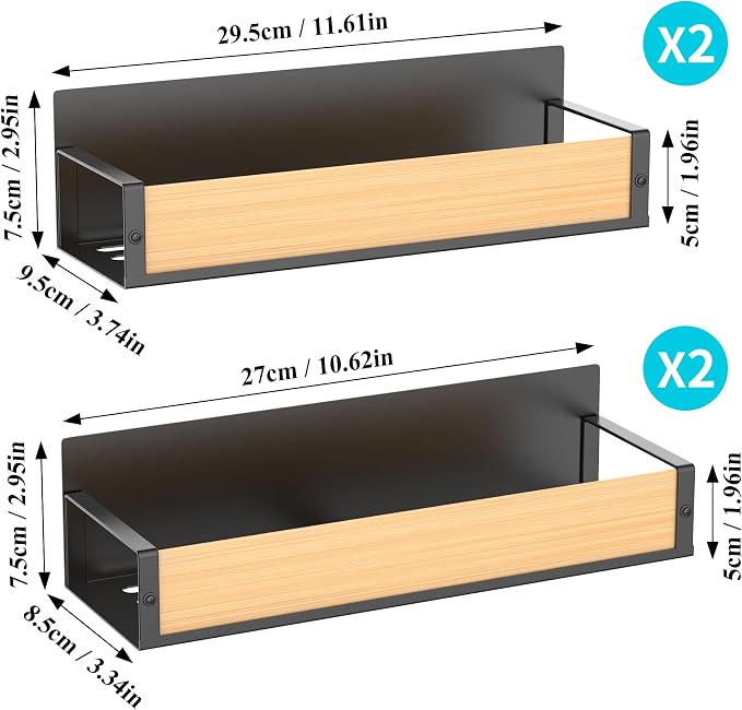 4 Pack Magnetic Spice Storage Rack Organizer for Refrigerator and Oven, Wood Fridge Organizers and Storage | Magnetic Shelves Heavy Duty for Fridge in Kitchen, Seasoning Storage Organizer, For Oven Washer and Dryer, For Heavier Items