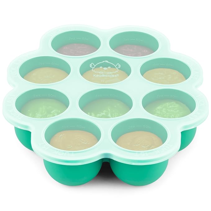 KeaBabies Silicone Food Freezer Trays with Lid, 2oz x 10 Pods(Alpine Green) | Baby Food Storage Containers, Easy Puree Meal Prep, Breast Milk Silicone Freezer Molds, Dishwasher, Microwave Safe, BPA-Free