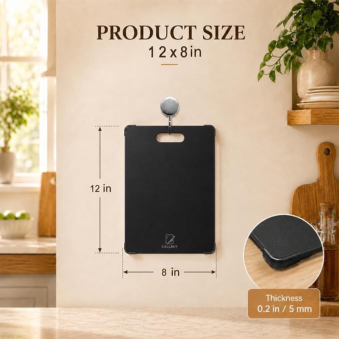 12x8 Black Tempered Glass Small Cutting Board for Kitchen Countertop | Non-Slip Corner Guards, Shatter-Resistant, Heat Resistant Non-Toxic Board