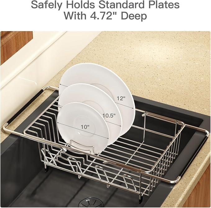 Dish Drying Rack Over The Sink with Adjustable Utensil Holder | Expandable Stainless Steel Dish Drainer for Small Kitchen, Apartment, RV, Counter Space Saving, Perfect Fit, Rustproof