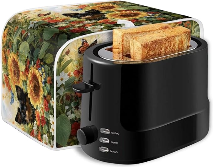 Rottweiler Sunflower Print Toaster 2 Slice Cover Dust-proof Bread Maker Machine Covers Lightweight Small Kitchen Appliance Covers