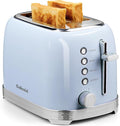 Toaster 2 Slice Retro Stainless Steel, Blue | 1.5” Extra Wide Slots with Bagel, Defrost, Reheat, Cancel Functions, 6 Bread Shade Settings, Removable Crumb Tray