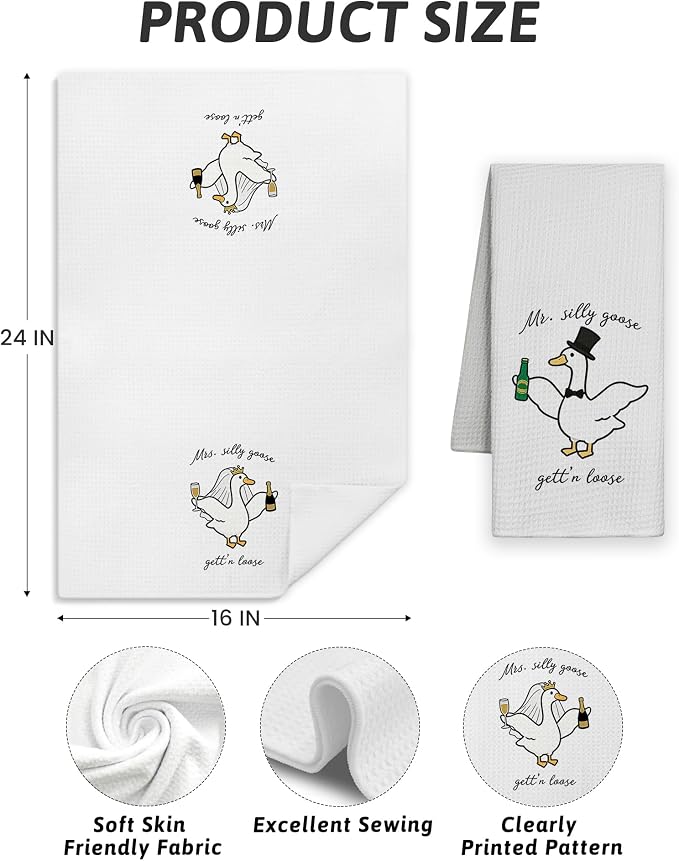Funny Goose Kitchen Towels, Bachelorette Party Gifts Dish Tea Towels for Kitchen Decor, Engagement Newly Engaged Gifts for Couples Decorative Hand Towel for Bathroom, 16x24 Inch Set of 2