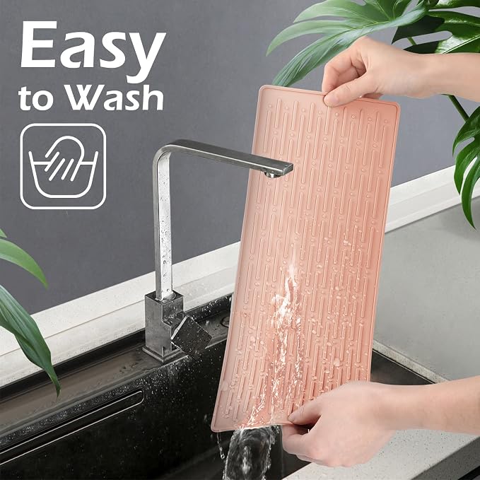 Dish Drying Mats, Heat-resistant Silicone Mat for Kitchen Counter, Non-Slip Dish Dry Mat Dishwasher Safe Large, Pink