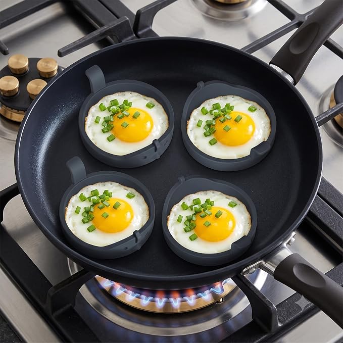 Egg Ring 4 Pack Silicone Rings for Frying Eggs, Non Stick Fried Egg Cooker Ring, Cute Animal Designs Gifts for Family Friends, 4-inch Round Egg Separators Mold for Pancakes Breakfast Sandwich