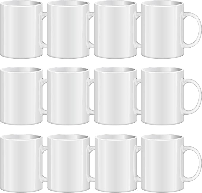 TANGLONG 11oz White Ceramic Sublimation Cups,12PCS Mugs Blank for DIY gifts | Tazas Para Sublimar,Ceramic Cup,Sublimation Mugs Blank, Bulk Mugs for Coffee, Tea, Latte, Soup, Milk, Cocoa, homemade gifts