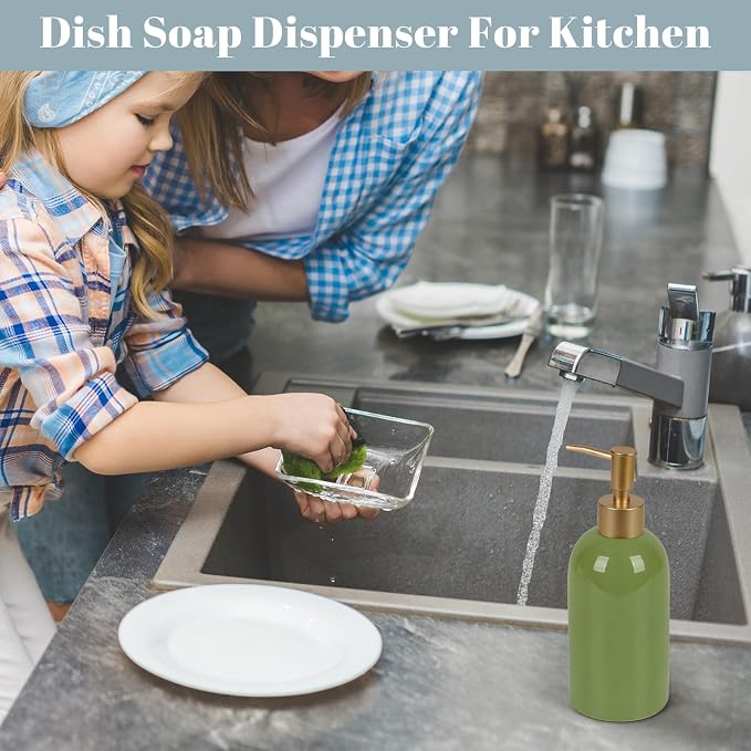 Natheeph Soap Dispenser for Bathroom/Kitchen Fill Hand Soap/Dish Soap,14OZ | Soap Pump Dispenser Bottle, Ceramic Soap Dispenser Refillable Shampoo/Lotion/Liquid/Detergent for Bathroom/Kitchen, Green