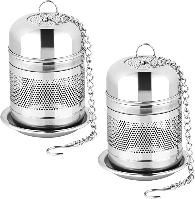 Fri4Free 2PCS Fine Mesh Stainless Steel Tea Infusers with Chain Hook & Lid | For Loose Leaf Tea Steeping, Reusable, Rust Resistant, Fits Most Mugs & Cups, Easy to Clean