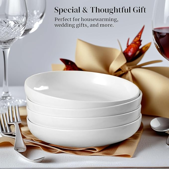 DeeCoo 7 Pack Porcelain Pasta Bowls Ceramic , Large Serving Bowl, Wide and Shallow, Set 8.3 Inch - 30 Ounce - for Pasta, Salad, Cereal, Soup & Microwave & Dishwasher Safe