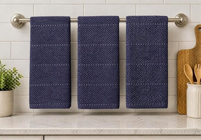 Eggplant Purple Kitchen Hand Dish Towels: Oversized 28" x 18", 100% Cotton Cloth Soft Cleaning Drying Absorbent Textured Design, Set of 3 Multipurpose for Everyday Use