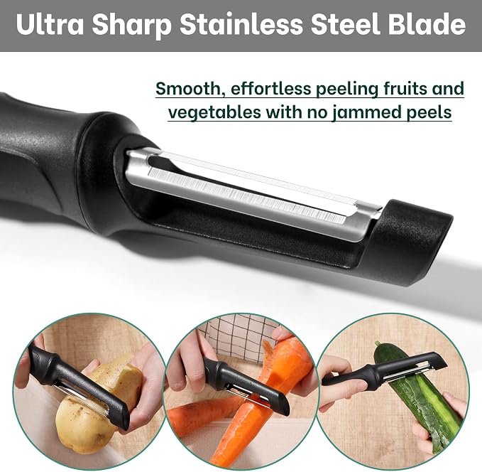 Beneno Swivel Vegetable Peeler, Smooth Peeling Potato Peeler (2, Black) | Razor-Sharp Stainless Steel Blade, Ergonomic Non-Slip Grip, Built-In Potato Eye Remover, Durable Design for Fruits & Veggies