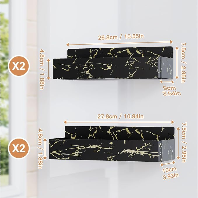 Mystozer Magnetic Spice Rack for Refrigerator, Kitchen Organizer and Storage Shelf, Black Gold(4 Pack)