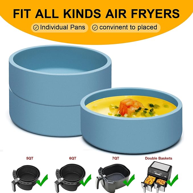 4 Pack Silicone Air Fryer Egg Pan Individual Microwave Egg Cooker Eggwich Egg Bites Molds for Oven Microwave - Blue