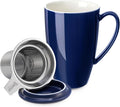 Sweese 15oz Ceramic Tea Cup with Infuser and Lid, Microwave and Dishwasher Safe, Extra-Fine Loose Leaf Tea Steeper, Comfortable Handle, Tea Set in Gift Box, Dark Blue