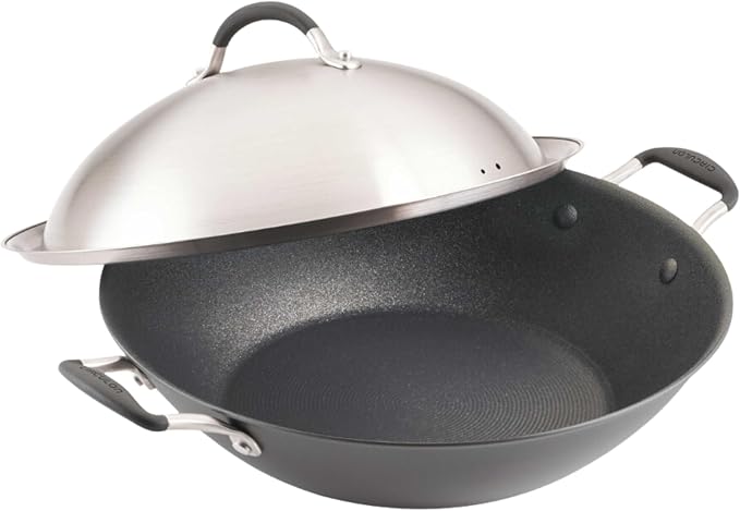 Circulon A1 Series w/ScratchDefense Nonstick Induction Wok with Lid, 14-Inch, Wok Pan with Lid, Graphite