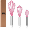 OYV Pink Silicone Whisk Set of 3, 8/10/12 Inch, Non-Scratch | BPA-Free Silicone, Heat Resistant Up to 480°F, Stainless Steel Core, Dishwasher Safe, Nonstick-Safe