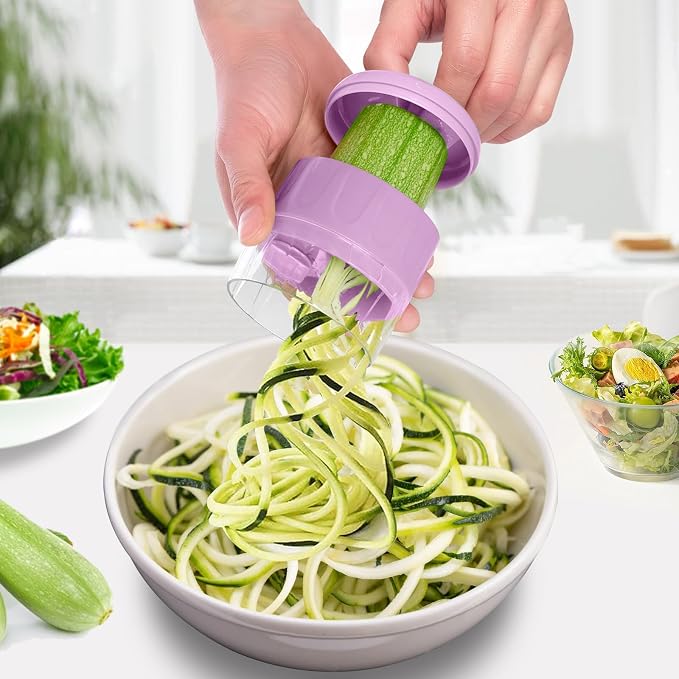 3 in 1 Vegetable Spiralizer Slicer, Adjustable Zucchini Carrot Noodle Maker, Cucumber Spiral Cutter, Easy to Use Kitchen Tool（Pink）