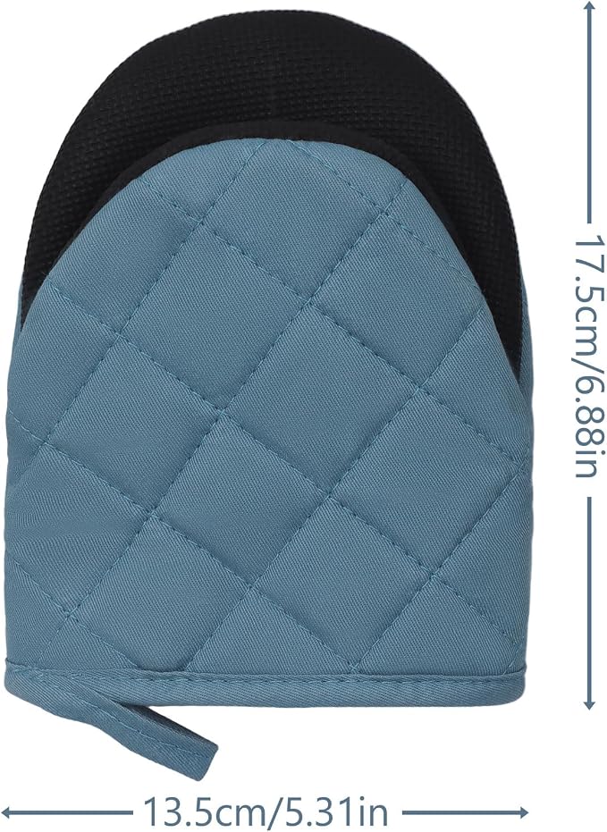 Goldmeet Mini Oven Mitts 2-Pack, 7"x5.5", 500°F Silicone Grip, Light Cyan | Non-Slip, Heat Resistant, Machine Washable, Hanging Loop, Fits Small Hands, for Baking Grilling BBQ Cooking