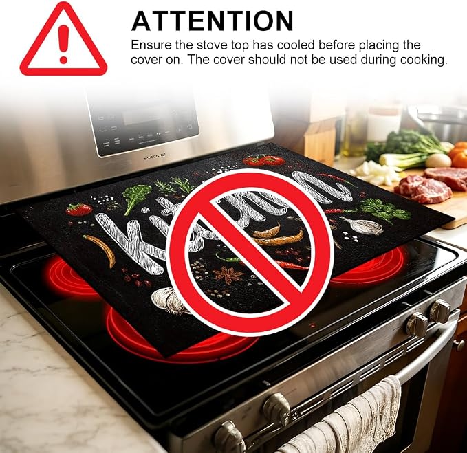 Chalkboard Kitchen Word Art Stove Top Cover 28.35x20.47in Farmhouse | Chalkboard kitchen word art stove top cover 28.35x20.47 in; herb spice farmhouse cooktop mat dishwasher safe machine washable