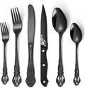 48 Pieces Black Gorgeous Retro Royal Silverware Set with Steak Knives For 8,Stainless Steel Fine Vintage Service Flatware Set Anti-rust Dark Unique Utensil Fork Spoon Knife, Dishwasher Safe