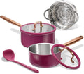 CAROTE 1.5Qt & 3.0Qt Stainless Steel Saucepan Set with Steamer & Ladle, Non-Toxic 3-Ply Stainless Steel Pot with Lids, Small Pots for Cooking, Oven Safe, Induction Compatible Cookware, Purple
