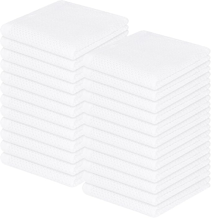 Homaxy 100% Cotton Waffle Weave Kitchen Dish Cloths 24-Pack, White | 12 x 12 Inches, Ultra Soft Absorbent Dish Towels, Quick Drying Dish Rags with Hanging Loop