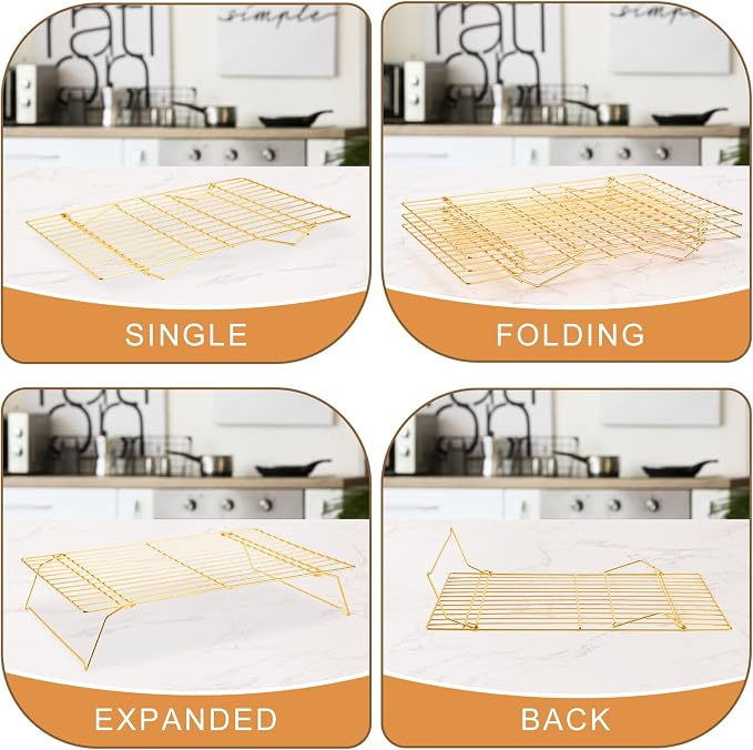 Cooling Rack for Cooking Baking 3 Tiers, 16" x 10" Wire Rack, Gold | Thick Wire Rack, Oven & Dishwasher Safe, for Roasting, Grilling, Drying, Fits Half Sheet Pan