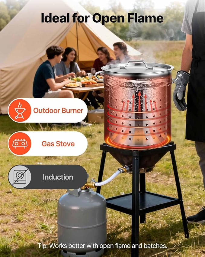 VEVOR Stainless Steel Stockpot, 42 Quart Large Cooking Pots, Cookware Sauce Pot with Strainer, Lid, and Handle, Heavy Duty Commercial Grade Stock Pot, Sanding Treatment, for Large Groups Events Silver