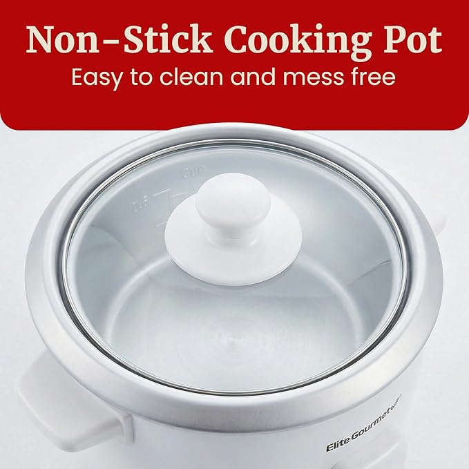 Elite Gourmet ERC-003X Rice Cooker, Keep Warm, White, 6 Cups Cooked | 3 Cups Uncooked - Also Makes Soups, Stews, Grains and Hot Cereals for Versatile One-Pot Meals
