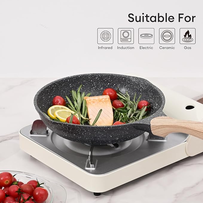 JEETEE 8 & 9.5 & 10 Inch Nonstick Frying Pan Sets for Cooking - Dual Spouts | All Stove Compatible, Easy-Clean, Even Heating, PFOA Free, Cool Ergonomic Handle, Non Stick Fry Pans for Egg Steak Fish,Grey