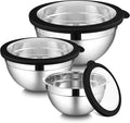 LIANYU Mixing Bowls Sets of 3, Stainless Steel Metal Bowl for Kitchen | Large and Small Size 4.6 & 3 & 1.5QT, Nesting and Stackable, Include Airtight Lids, Dishwasher & Freezer Safe, Black