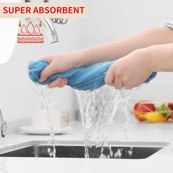 Homaxy 100% Cotton Waffle Weave Kitchen Dish Cloths 12-Pack, Sky Blue | 12 x 12 Inches, Ultra Soft Absorbent Dish Towels, Quick Drying Dish Rags with Hanging Loop