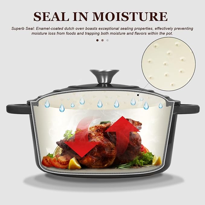 Overmont Enameled Cast Iron Dutch Oven - 4.5QT Pot with Lid Cookbook & Cotton Potholders - Heavy-Duty Cookware for Braising, Stews, Roasting, Bread Baking GraphiteGray