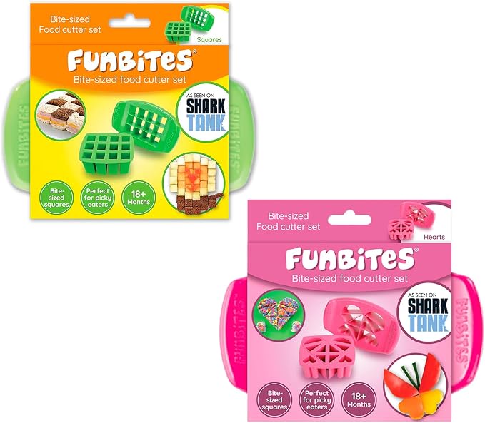 Sandwich Cutter for Kids Lunch, Crustless Bento 2-Pc Set, 2 Pack | Squares & Hearts food cutter for toddlers, bite-size shapes, bento lunch accessory, BPA-free, dishwasher safe
